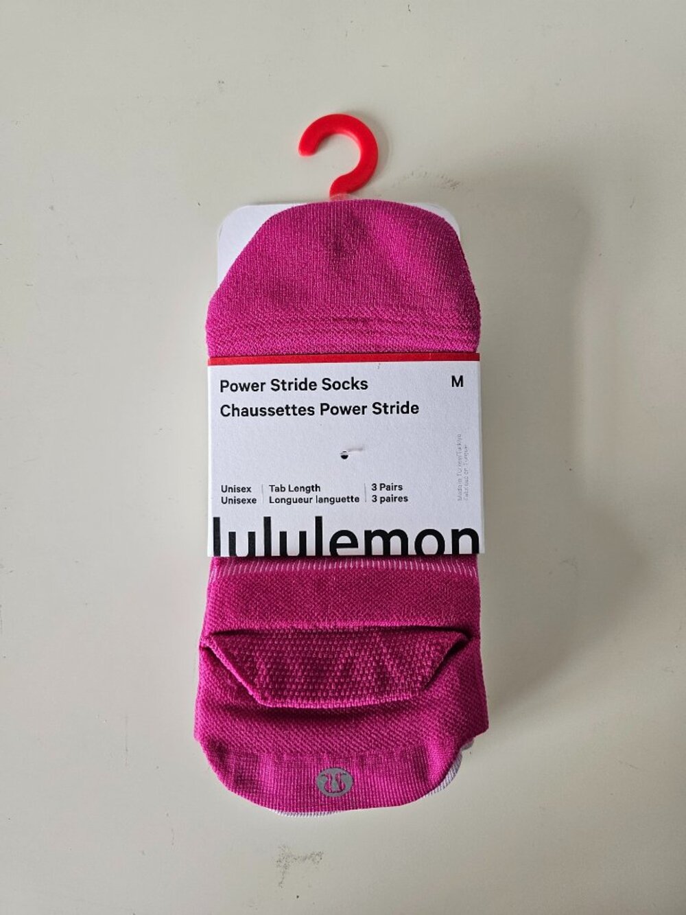 NWT LULULEMON Pink Lilac White Power Stride Tab Socks Unisex Medium, 3 Pack